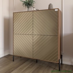 Комод-пенал з чорними металевими ніжками LION Амарант 114х40х126,5 Дуб Ліворно/Перламутровий металік