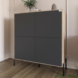 Комод-пенал з чорними металевими ніжками LION Амарант 114х40х126,5 Дуб сонома/Графітовий