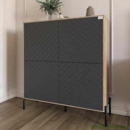 Комод-пенал з чорними металевими ніжками LION Амарант 114х40х126,5 Дуб сонома трюфель/Графітовий