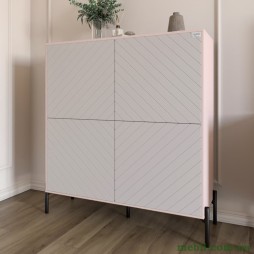 Комод-пенал з чорними металевими ніжками LION Амарант 114х40х126,5 Рожевий/Білий