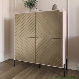 Комод-пенал з чорними металевими ніжками LION Амарант 114х40х126,5 Рожевий/Перламутровий металік