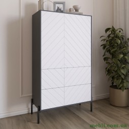 Комод-пенал з рельєфним оздобленням фасаду та чорними металевими ніжками LION Амарант 84x40x150 Антрацит/Білий