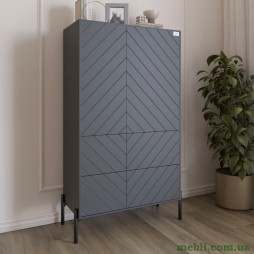 Комод-пенал з рельєфним оздобленням фасаду та чорними металевими ніжками LION Амарант 84x40x150 Антрацит/Графітовий