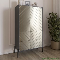 Комод-пенал з рельєфним оздобленням фасаду та чорними металевими ніжками LION Амарант 84x40x150 Антрацит/Перламутровий металік