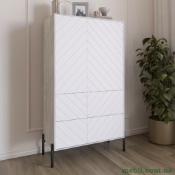 Комод-пенал з рельєфним оздобленням фасаду та чорними металевими ніжками LION Амарант 84x40x150 Бетон/Білий