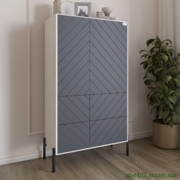 Комод-пенал з рельєфним оздобленням фасаду та чорними металевими ніжками LION Амарант 84x40x150 Бетон SТyle/Графітовий