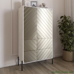 Комод-пенал з рельєфним оздобленням фасаду та чорними металевими ніжками LION Амарант 84x40x150 Бетон SТyle/Перламутровий металік