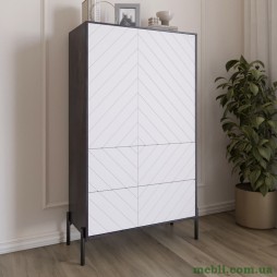 Комод-пенал з рельєфним оздобленням фасаду та чорними металевими ніжками LION Амарант 84x40x150 Бетон темний/Білий
