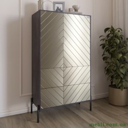 Комод-пенал з рельєфним оздобленням фасаду та чорними металевими ніжками LION Амарант 84x40x150 Бетон темний/Перламутровий металік