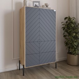 Комод-пенал з рельєфним оздобленням фасаду та чорними металевими ніжками LION Амарант 84x40x150 Дуб Аппалачі/Графітовий