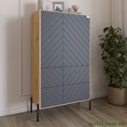 Комод-пенал з рельєфним оздобленням фасаду та чорними металевими ніжками LION Амарант 84x40x150 Дуб Артизан/Графітовий