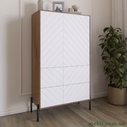 Комод-пенал з рельєфним оздобленням фасаду та чорними металевими ніжками LION Амарант 84x40x150 Дуб Ліворно/Білий