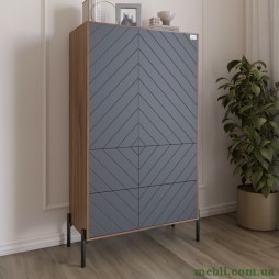 Комод-пенал з рельєфним оздобленням фасаду та чорними металевими ніжками LION Амарант 84x40x150 Дуб Ліворно/Графітовий