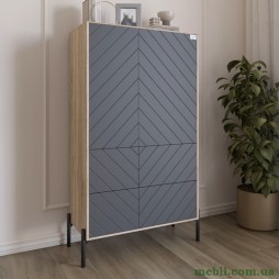 Комод-пенал з рельєфним оздобленням фасаду та чорними металевими ніжками LION Амарант 84x40x150 Дуб сонома/Графітовий