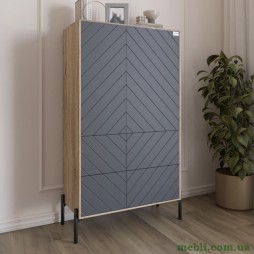 Комод-пенал з рельєфним оздобленням фасаду та чорними металевими ніжками LION Амарант 84x40x150 Дуб сонома трюфель/Графітовий