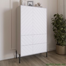 Комод-пенал з рельєфним оздобленням фасаду та чорними металевими ніжками LION Амарант 84x40x150 Кашемір/Білий