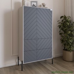 Комод-пенал з рельєфним оздобленням фасаду та чорними металевими ніжками LION Амарант 84x40x150 Кашемір/Графітовий