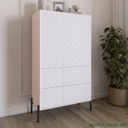 Комод-пенал з рельєфним оздобленням фасаду та чорними металевими ніжками LION Амарант 84x40x150 Рожевий/Білий