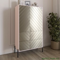 Комод-пенал з рельєфним оздобленням фасаду та чорними металевими ніжками LION Амарант 84x40x150 Рожевий/Перламутровий металік