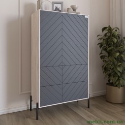 Комод-пенал з рельєфним оздобленням фасаду та чорними металевими ніжками LION Амарант 84x40x150 Самоа Димчастий/Графітовий