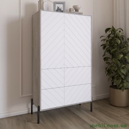 Комод-пенал з рельєфним оздобленням фасаду та чорними металевими ніжками LION Амарант 84x40x150 Шварцвальд/Білий