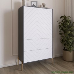 Комод-пенал з рельєфним оздобленням фасаду та золотими металевими ніжками LION Амарант 84x40x150 Антрацит/Білий