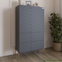 Комод-пенал з рельєфним оздобленням фасаду та золотими металевими ніжками LION Амарант 84x40x150 Антрацит/Графітовий