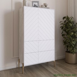 Комод-пенал з рельєфним оздобленням фасаду та золотими металевими ніжками LION Амарант 84x40x150 Бетон/Білий