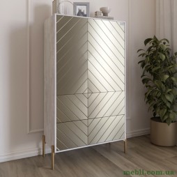 Комод-пенал з рельєфним оздобленням фасаду та золотими металевими ніжками LION Амарант 84x40x150 Бетон/Перламутровий металік