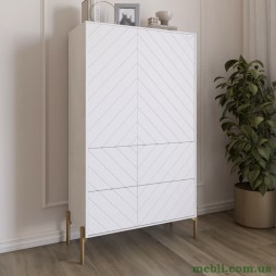 Комод-пенал з рельєфним оздобленням фасаду та золотими металевими ніжками LION Амарант 84x40x150 Бетон SТyle/Білий