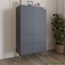 Комод-пенал з рельєфним оздобленням фасаду та золотими металевими ніжками LION Амарант 84x40x150 Бетон SТyle/Графітовий