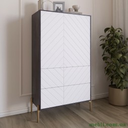 Комод-пенал з рельєфним оздобленням фасаду та золотими металевими ніжками LION Амарант 84x40x150 Бетон темний/Білий