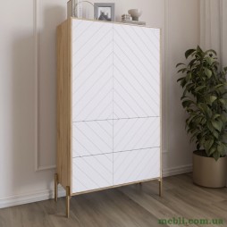 Комод-пенал з рельєфним оздобленням фасаду та золотими металевими ніжками LION Амарант 84x40x150 Дуб Аппалачі/Білий