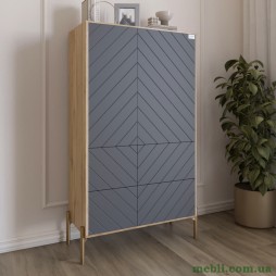 Комод-пенал з рельєфним оздобленням фасаду та золотими металевими ніжками LION Амарант 84x40x150 Дуб Аппалачі/Графітовий