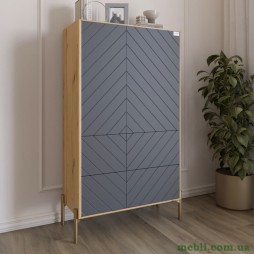 Комод-пенал з рельєфним оздобленням фасаду та золотими металевими ніжками LION Амарант 84x40x150 Дуб Артизан/Графітовий