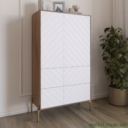 Комод-пенал з рельєфним оздобленням фасаду та золотими металевими ніжками LION Амарант 84x40x150 Дуб Ліворно/Білий