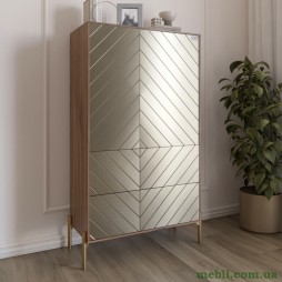 Комод-пенал з рельєфним оздобленням фасаду та золотими металевими ніжками LION Амарант 84x40x150 Дуб Ліворно/Перламутровий металік