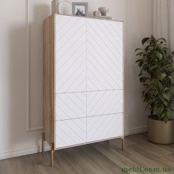 Комод-пенал з рельєфним оздобленням фасаду та золотими металевими ніжками LION Амарант 84x40x150 Дуб сонома трюфель/Білий