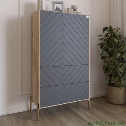 Комод-пенал з рельєфним оздобленням фасаду та золотими металевими ніжками LION Амарант 84x40x150 Дуб сонома трюфель/Графітовий