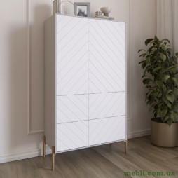 Комод-пенал з рельєфним оздобленням фасаду та золотими металевими ніжками LION Амарант 84x40x150 Кашемір/Білий