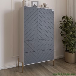 Комод-пенал з рельєфним оздобленням фасаду та золотими металевими ніжками LION Амарант 84x40x150 Кашемір/Графітовий