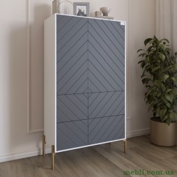 Комод-пенал з рельєфним оздобленням фасаду та золотими металевими ніжками LION Амарант 84x40x150 Німфея Альба (білий)/Графітовий