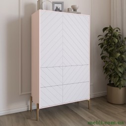 Комод-пенал з рельєфним оздобленням фасаду та золотими металевими ніжками LION Амарант 84x40x150 Рожевий/Білий