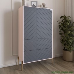 Комод-пенал з рельєфним оздобленням фасаду та золотими металевими ніжками LION Амарант 84x40x150 Рожевий/Графітовий