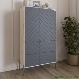 Комод-пенал з рельєфним оздобленням фасаду та золотими металевими ніжками LION Амарант 84x40x150 Самоа Димчастий/Графітовий