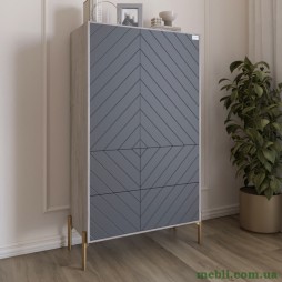 Комод-пенал з рельєфним оздобленням фасаду та золотими металевими ніжками LION Амарант 84x40x150 Шварцвальд/Графітовий