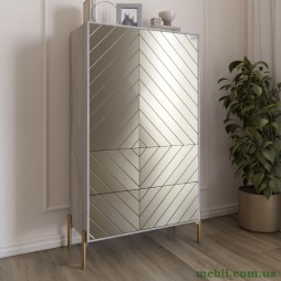 Комод-пенал з рельєфним оздобленням фасаду та золотими металевими ніжками LION Амарант 84x40x150 Шварцвальд/Перламутровий металік