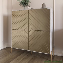 Комод-пенал з золотими металевими ніжками LION Амарант 114х40х126,5 Бетон/Перламутровий металік