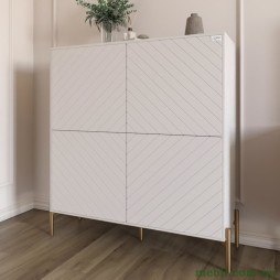 Комод-пенал з золотими металевими ніжками LION Амарант 114х40х126,5 Бетон SТyle/Білий