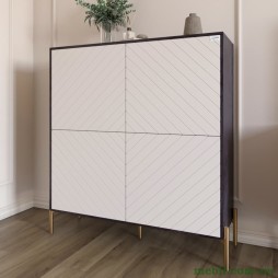 Комод-пенал з золотими металевими ніжками LION Амарант 114х40х126,5 Бетон темний/Білий